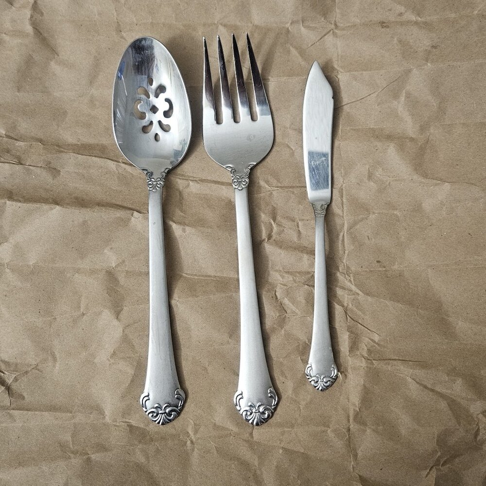 3pc Serving Pierced Fork Butter Oneida PRINCETON 18/10 Stainless Frosted Handles
